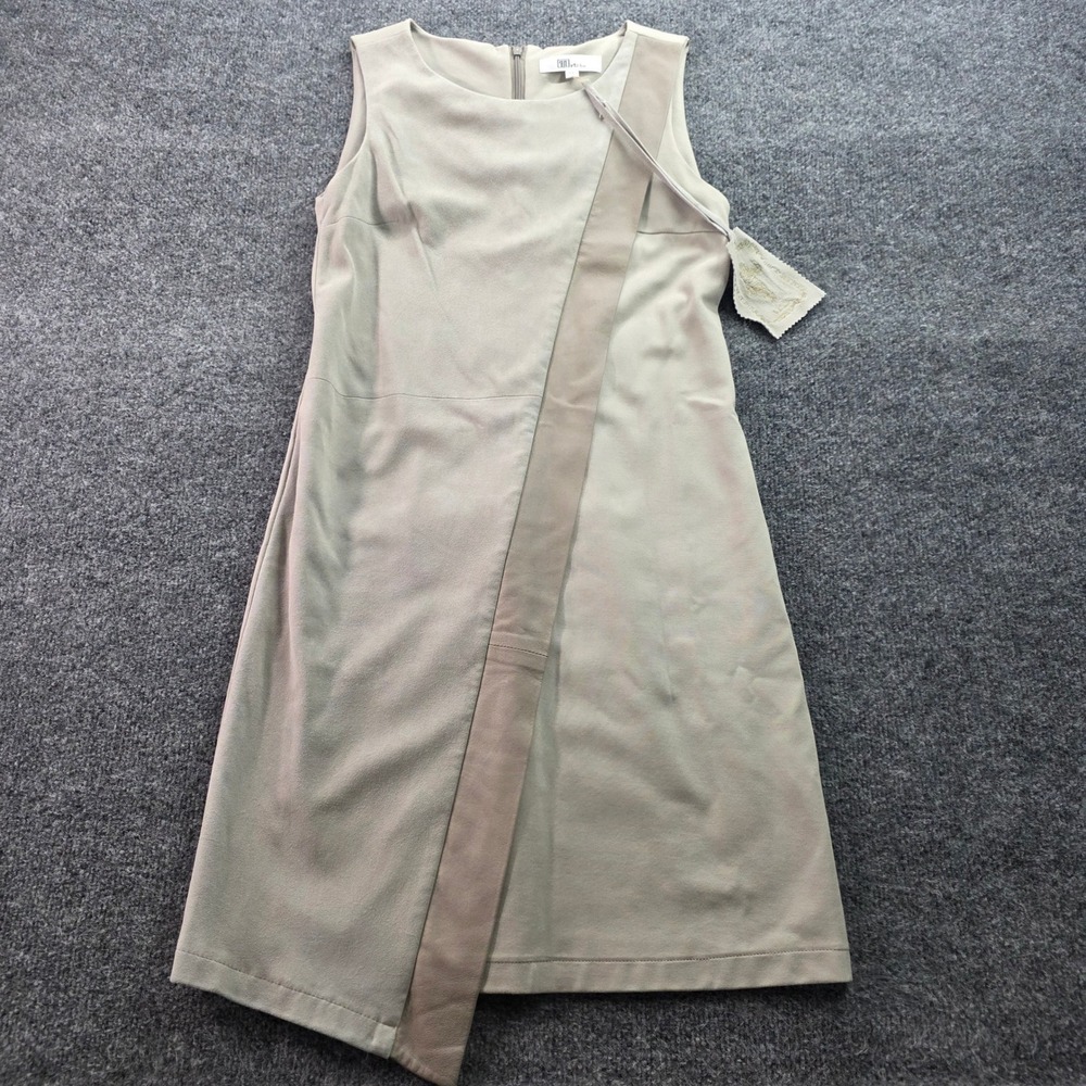 My Tribe Dress Genuine Leather Panel Sleeveless Shift Taupe Beige Size M Wom NEW - Picture 2 of 9